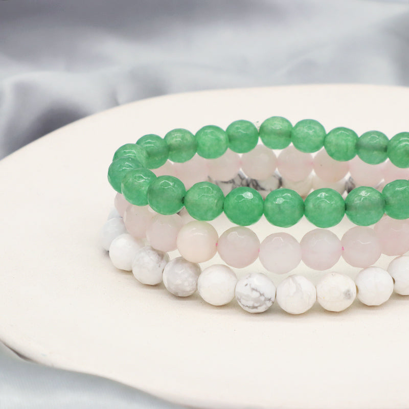 8mm Elastic Natural Stone Beads Custom Women Men Gift OEM Handmade Faceted White Howlite Green Aventurine Pink Quartz Bracelet