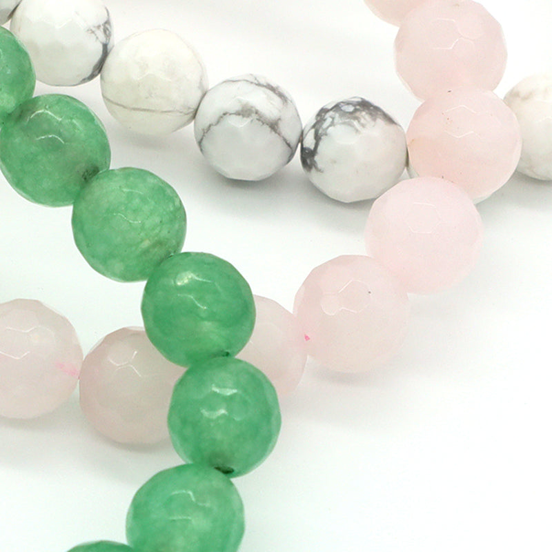 8mm Elastic Natural Stone Beads Custom Women Men Gift OEM Handmade Faceted White Howlite Green Aventurine Pink Quartz Bracelet