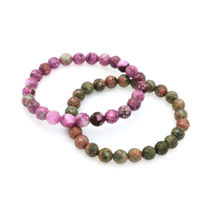 Wholesale Manufacture Custom OEM Handmade Elastic Unakite Purple Stone 8mm Natural Stone Beads Bracelet For Women Men Gift
