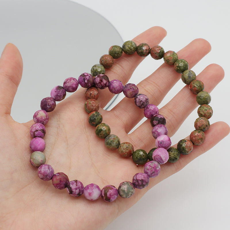 Wholesale Manufacture Custom OEM Handmade Elastic Unakite Purple Stone 8mm Natural Stone Beads Bracelet For Women Men Gift