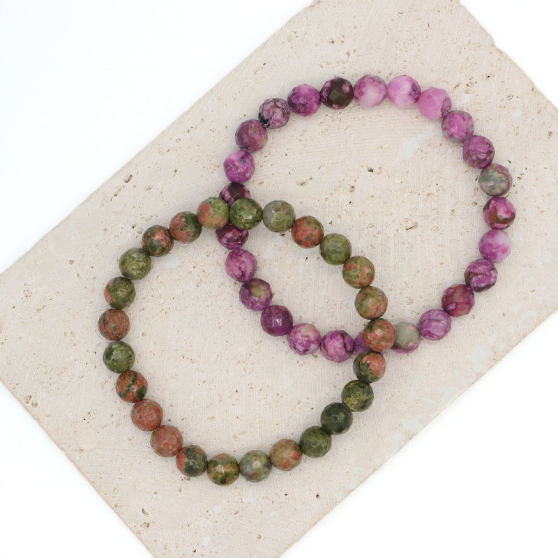 Wholesale Manufacture Custom OEM Handmade Elastic Unakite Purple Stone 8mm Natural Stone Beads Bracelet For Women Men Gift