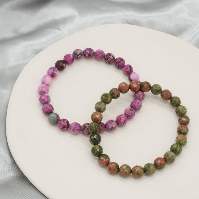 Wholesale Manufacture Custom OEM Handmade Elastic Unakite Purple Stone 8mm Natural Stone Beads Bracelet For Women Men Gift