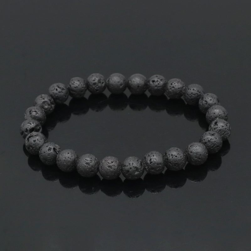 Simple Design China Factory Manufacture Fashion Custom OEM 8mm Elastic Natural Stone Handmade Black Lave Beads Men Bracelet