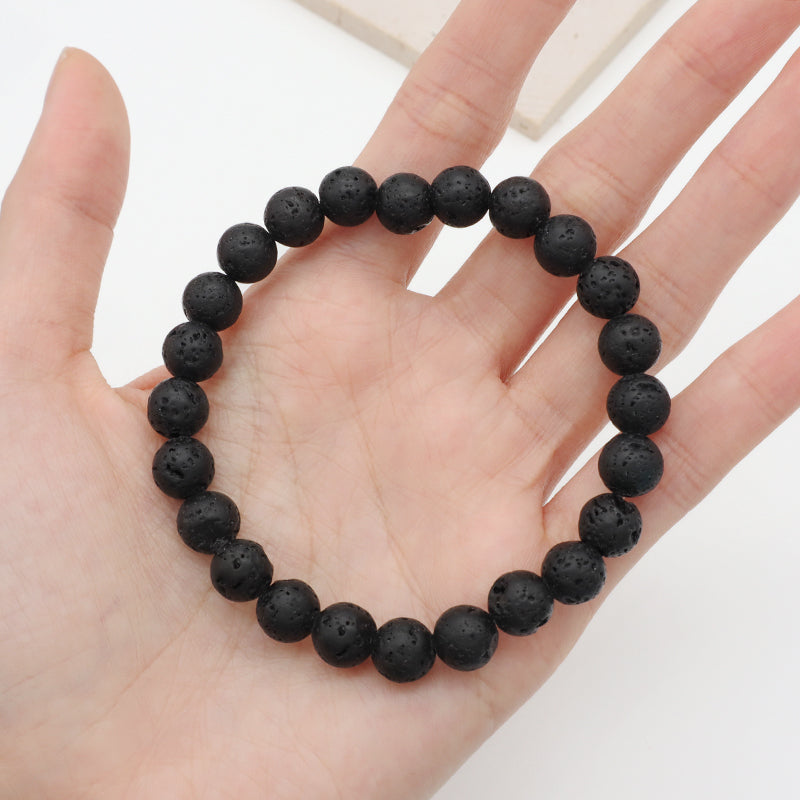 Simple Design China Factory Manufacture Fashion Custom OEM 8mm Elastic Natural Stone Handmade Black Lave Beads Men Bracelet