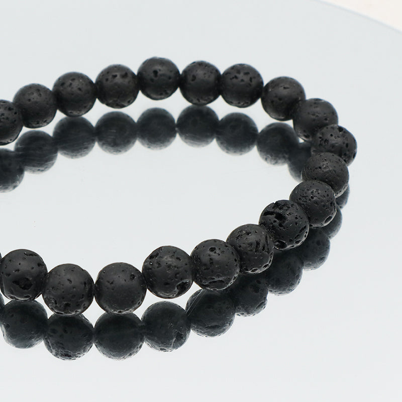 Simple Design China Factory Manufacture Fashion Custom OEM 8mm Elastic Natural Stone Handmade Black Lave Beads Men Bracelet