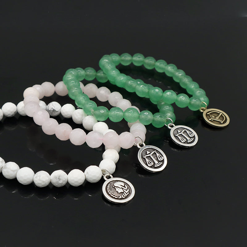 Handmade Custom Wholesale 8mm Natural Stone Gold Plated Sagittarius Charm Faceted White Howlite Pink Quartz Aventurine Bracelet