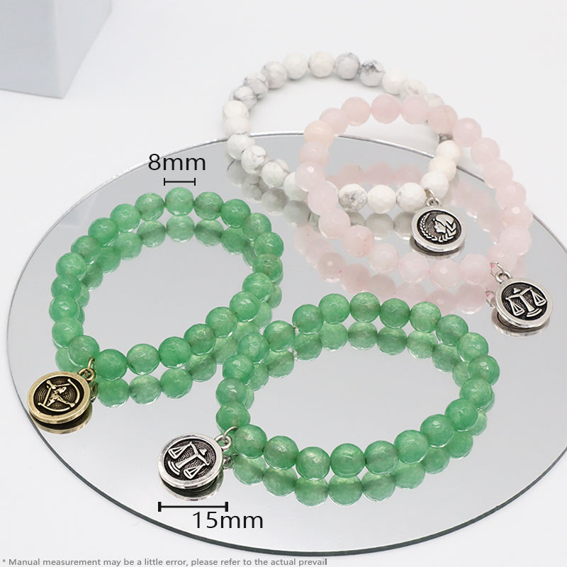 Handmade Custom Wholesale 8mm Natural Stone Gold Plated Sagittarius Charm Faceted White Howlite Pink Quartz Aventurine Bracelet