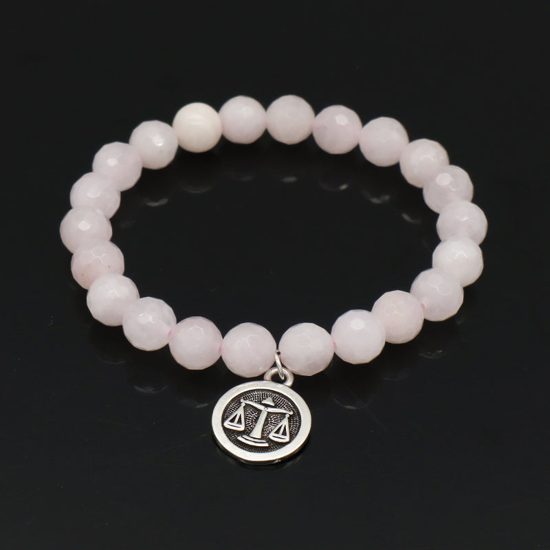 Handmade Custom Wholesale 8mm Natural Stone Gold Plated Sagittarius Charm Faceted White Howlite Pink Quartz Aventurine Bracelet