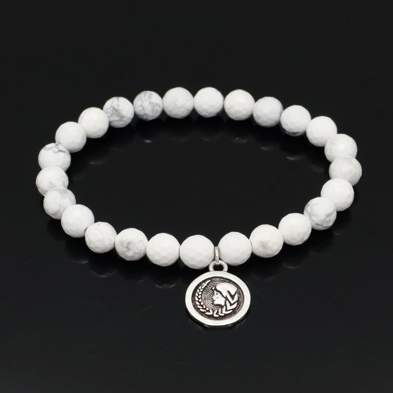 Handmade Custom Wholesale 8mm Natural Stone Gold Plated Sagittarius Charm Faceted White Howlite Pink Quartz Aventurine Bracelet