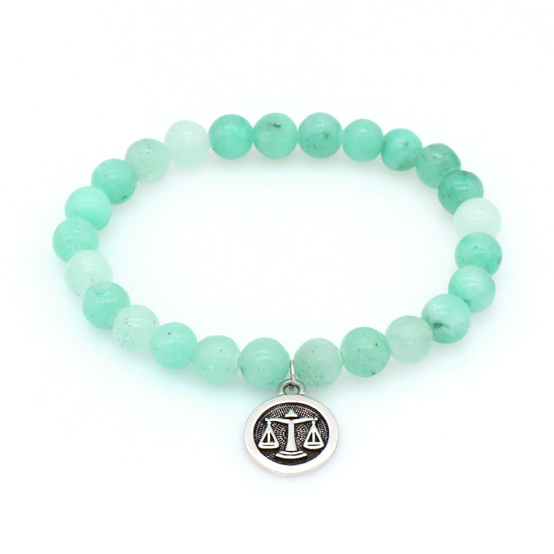 8mm Natural Stone Customized Handmade Gold Plated Sagittarius Libra Charm Australia Jade Amazonite Turquoise Tiger Eye Bracelet