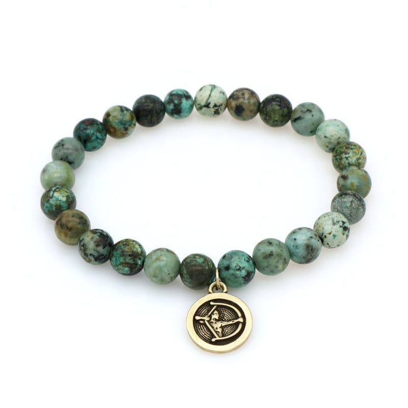 8mm Natural Stone Customized Handmade Gold Plated Sagittarius Libra Charm Australia Jade Amazonite Turquoise Tiger Eye Bracelet
