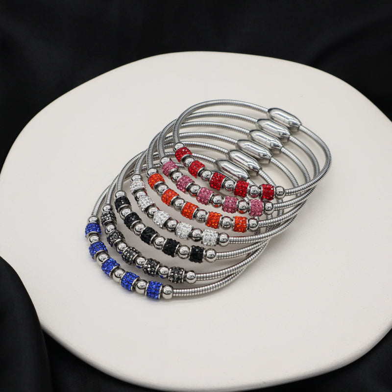 New Arrival Popular Women Custom Wholesale Fashionable Micro Pave CZ Openable No Tarnish Cuff Stainless Steel Bangle Bracelet