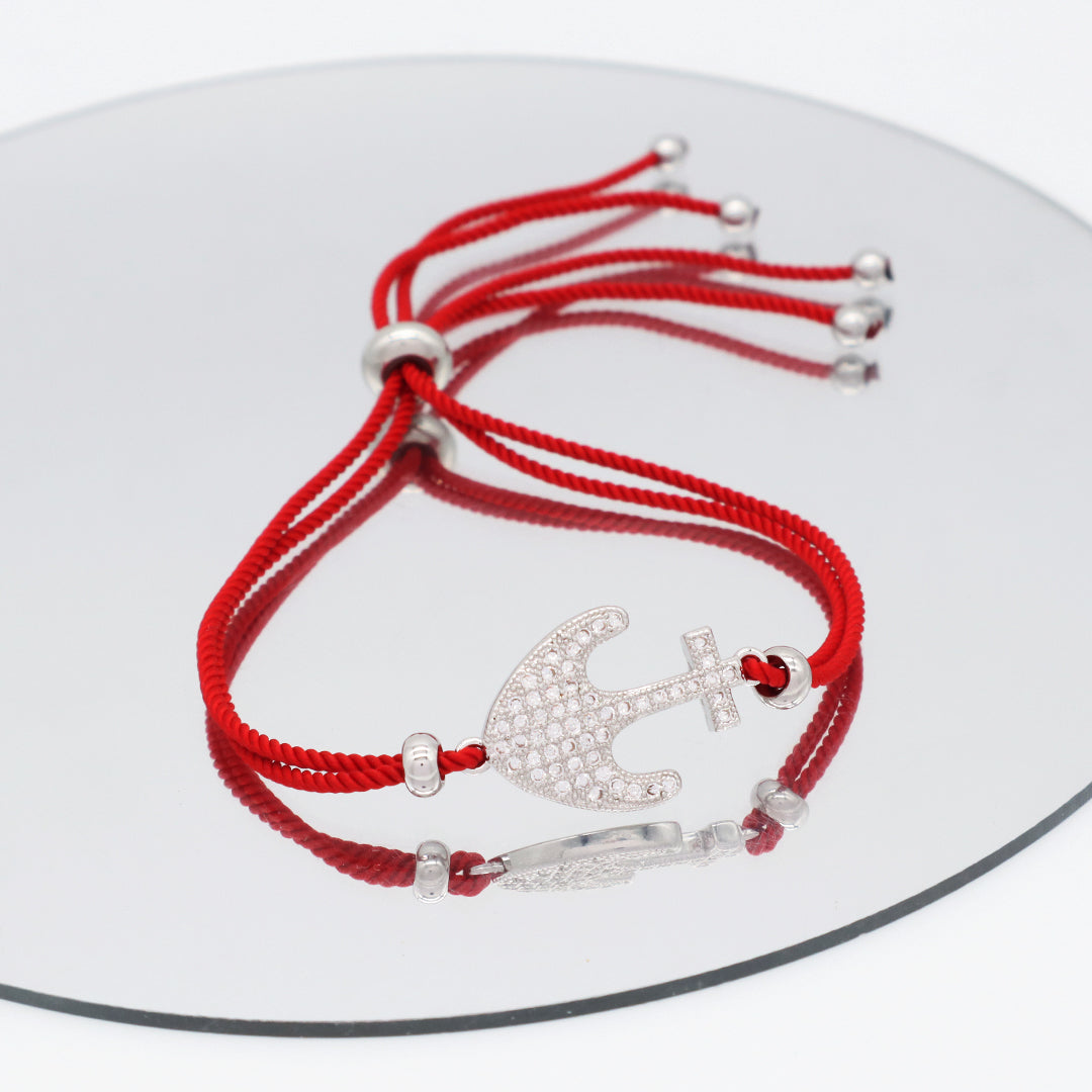 Wholesale OEM Manufacture Factory Customized ajustable Red Rope handmade Rhodium Plated anchor charm Bracelet For women girl
