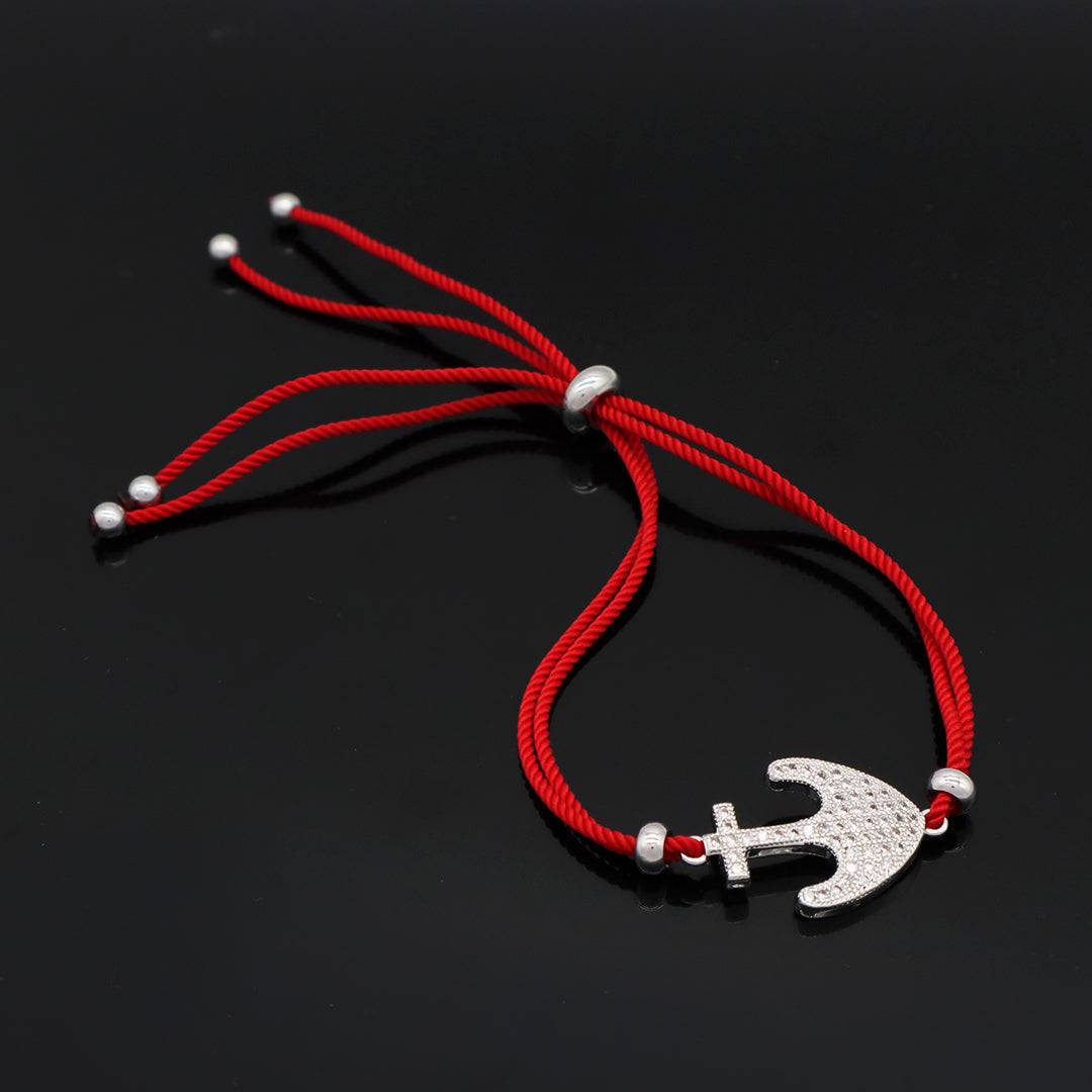 Wholesale OEM Manufacture Factory Customized ajustable Red Rope handmade Rhodium Plated anchor charm Bracelet For women girl