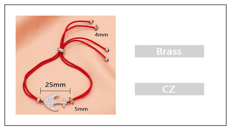 Wholesale OEM Manufacture Factory Customized ajustable Red Rope handmade Rhodium Plated anchor charm Bracelet For women girl