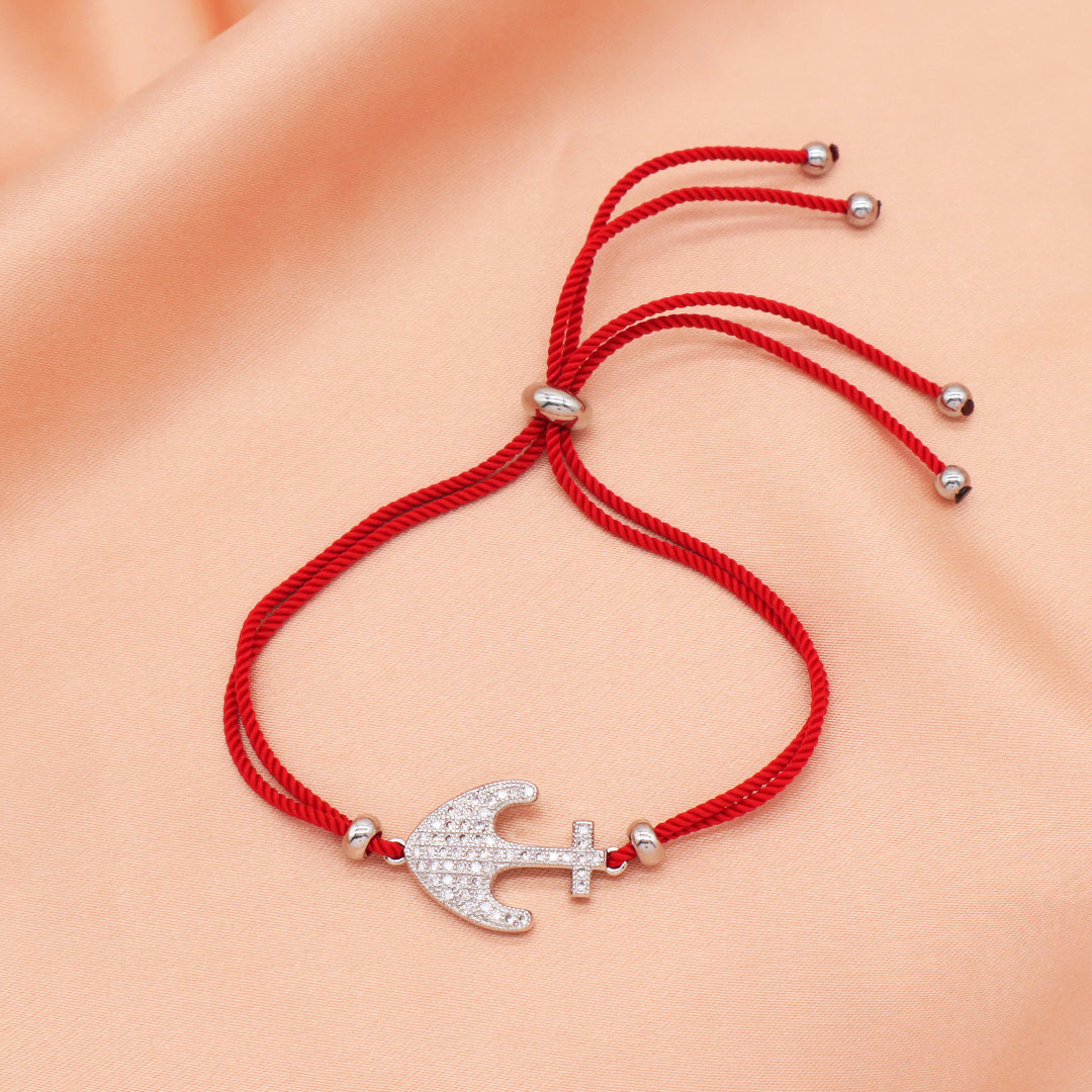 Wholesale OEM Manufacture Factory Customized ajustable Red Rope handmade Rhodium Plated anchor charm Bracelet For women girl