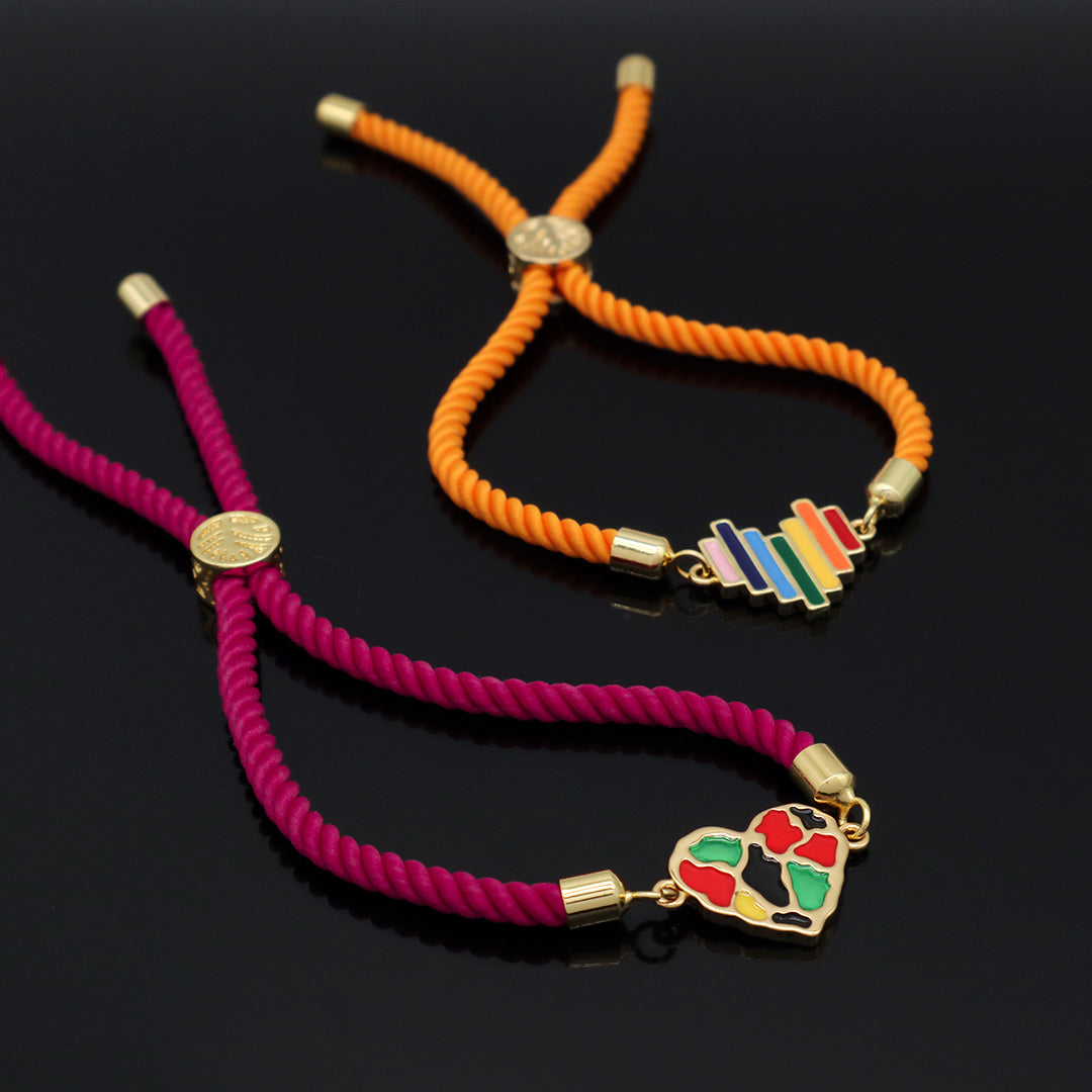 Wholesale Fashion Women China Factory Custom Manufacture Ajustable Rope Gold Plated Rainbow Color Enamel Heart Charm bracelet