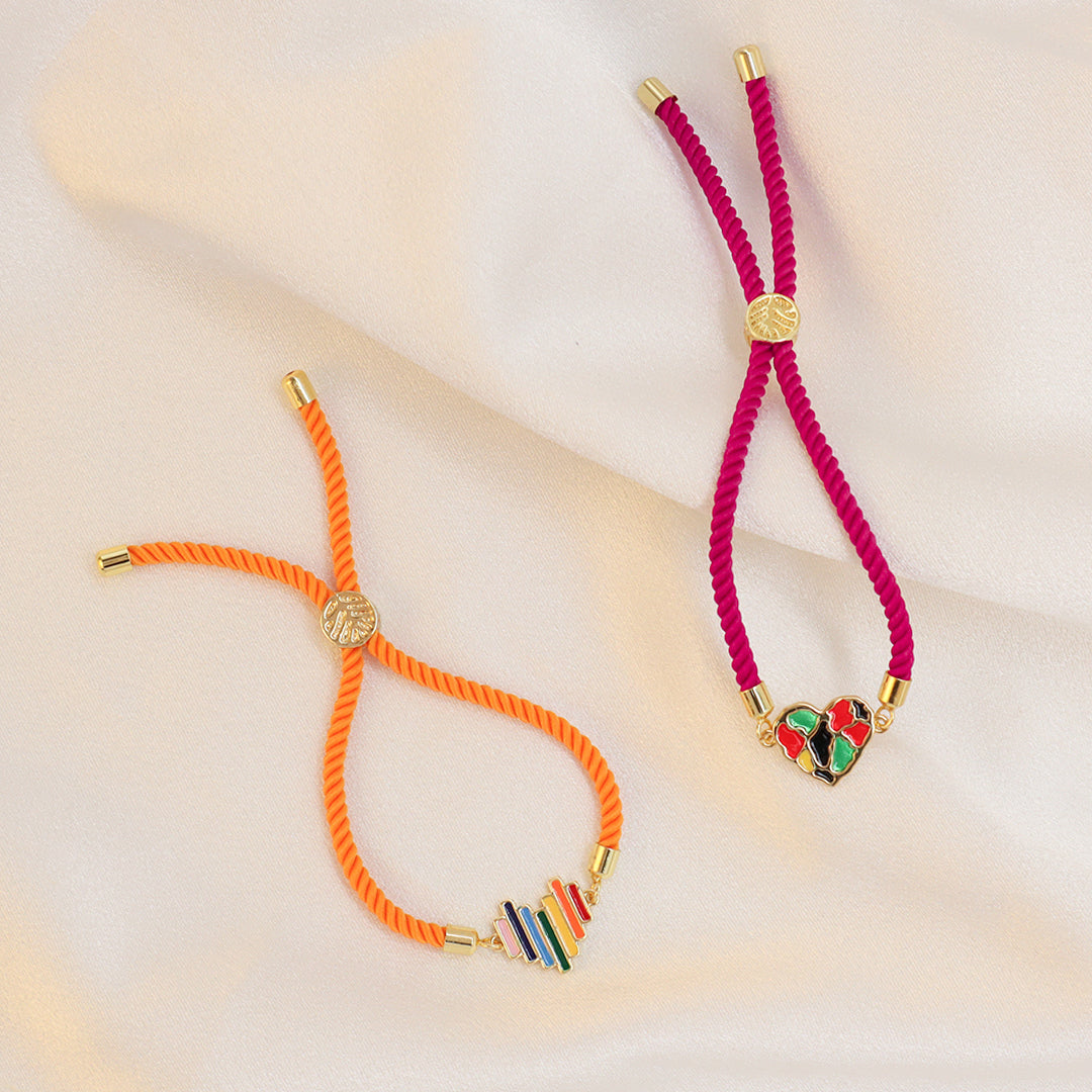 Wholesale Fashion Women China Factory Custom Manufacture Ajustable Rope Gold Plated Rainbow Color Enamel Heart Charm bracelet
