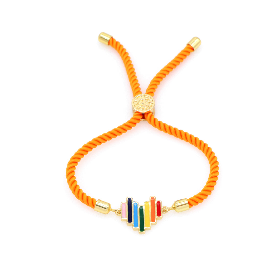 Wholesale Fashion Women China Factory Custom Manufacture Ajustable Rope Gold Plated Rainbow Color Enamel Heart Charm bracelet
