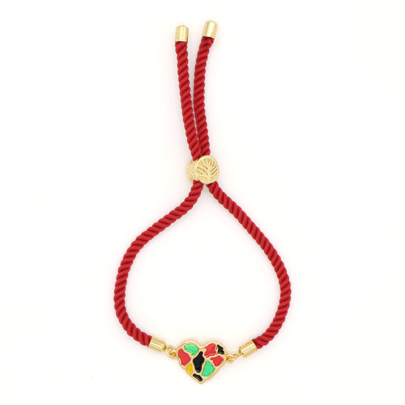 Wholesale Fashion Women China Factory Custom Manufacture Ajustable Rope Gold Plated Rainbow Color Enamel Heart Charm bracelet