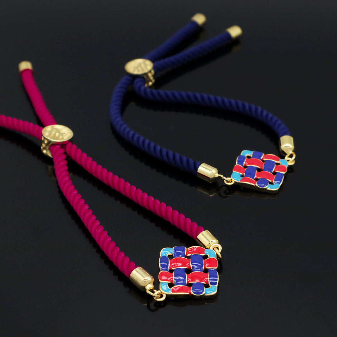 Ajustable Rope Fashion Women Customized Wholesale China Factory Gold Plated Red Blue Holloweed Out Square enamel Charm bracelet