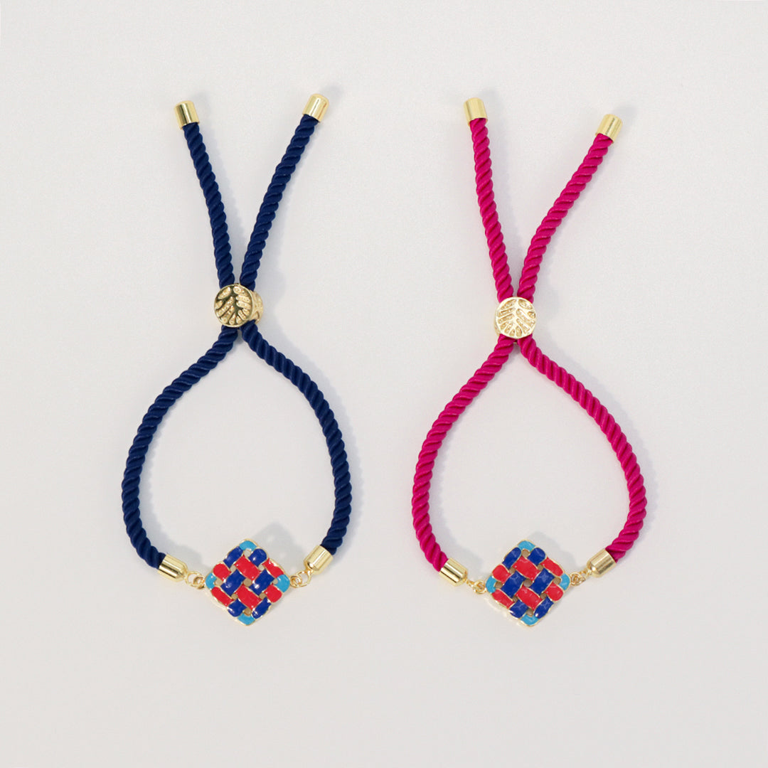 Ajustable Rope Fashion Women Customized Wholesale China Factory Gold Plated Red Blue Holloweed Out Square enamel Charm bracelet