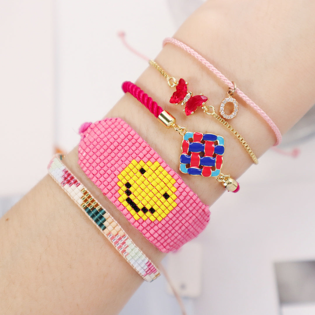 Ajustable Rope Fashion Women Customized Wholesale China Factory Gold Plated Red Blue Holloweed Out Square enamel Charm bracelet