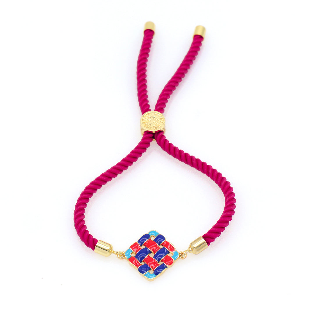 Ajustable Rope Fashion Women Customized Wholesale China Factory Gold Plated Red Blue Holloweed Out Square enamel Charm bracelet