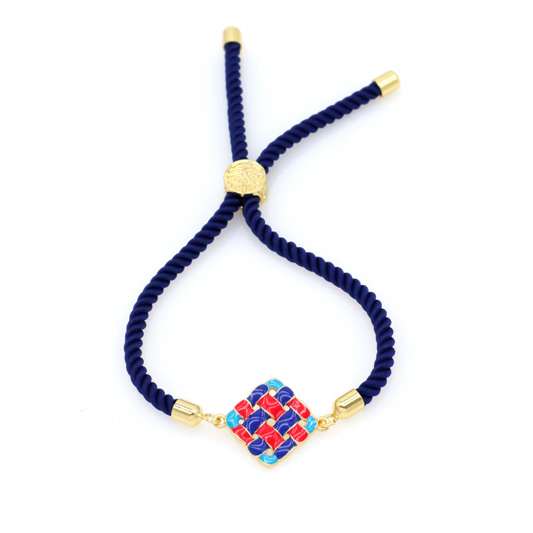 Ajustable Rope Fashion Women Customized Wholesale China Factory Gold Plated Red Blue Holloweed Out Square enamel Charm bracelet