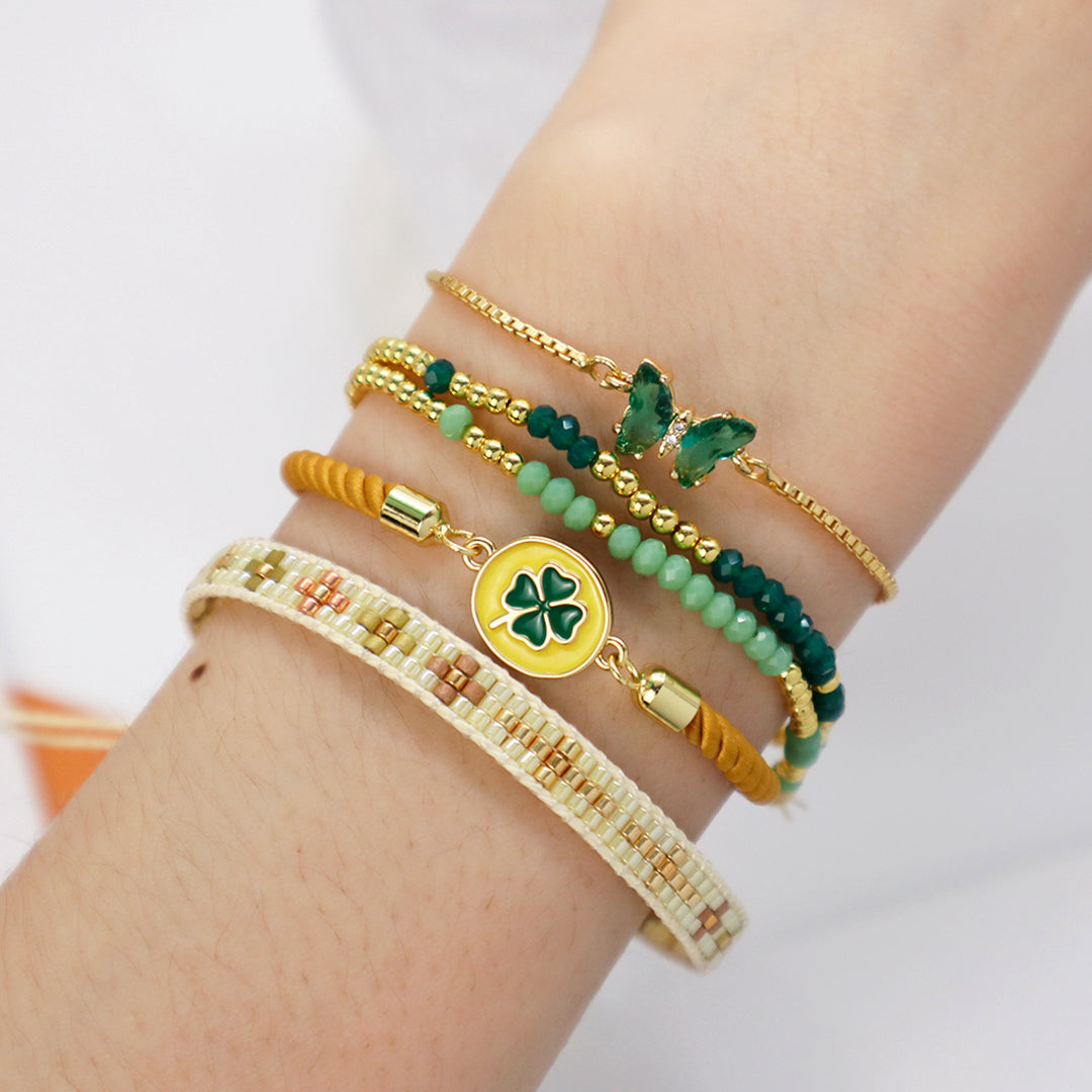 Summer Girl Wholesale Factory Custom Ajustable Gold Plated Enamel Strawberry Flower Duck Four-leaf Clover Lucky Charm bracelet