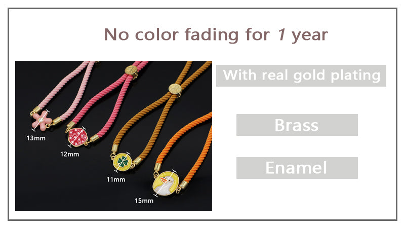 Summer Girl Wholesale Factory Custom Ajustable Gold Plated Enamel Strawberry Flower Duck Four-leaf Clover Lucky Charm bracelet