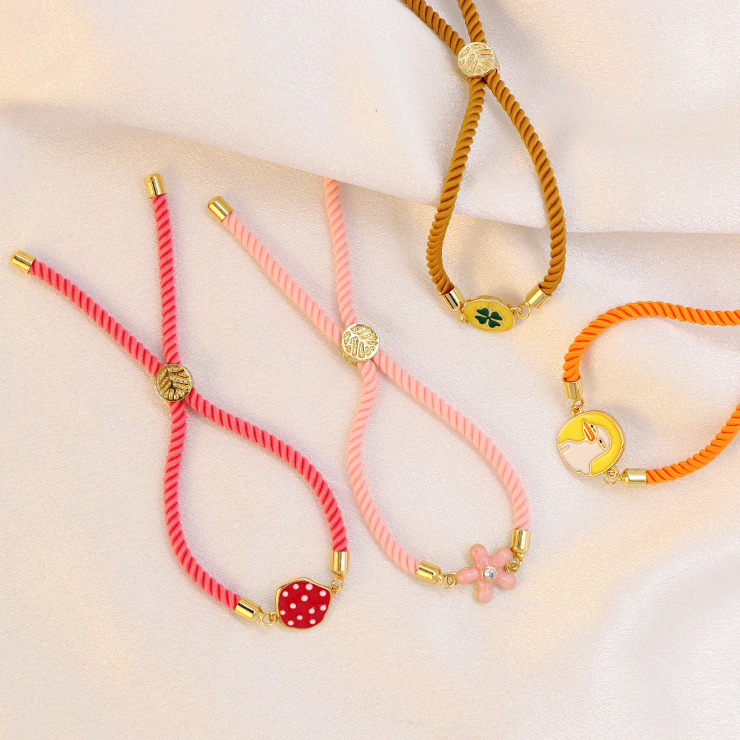 Summer Girl Wholesale Factory Custom Ajustable Gold Plated Enamel Strawberry Flower Duck Four-leaf Clover Lucky Charm bracelet