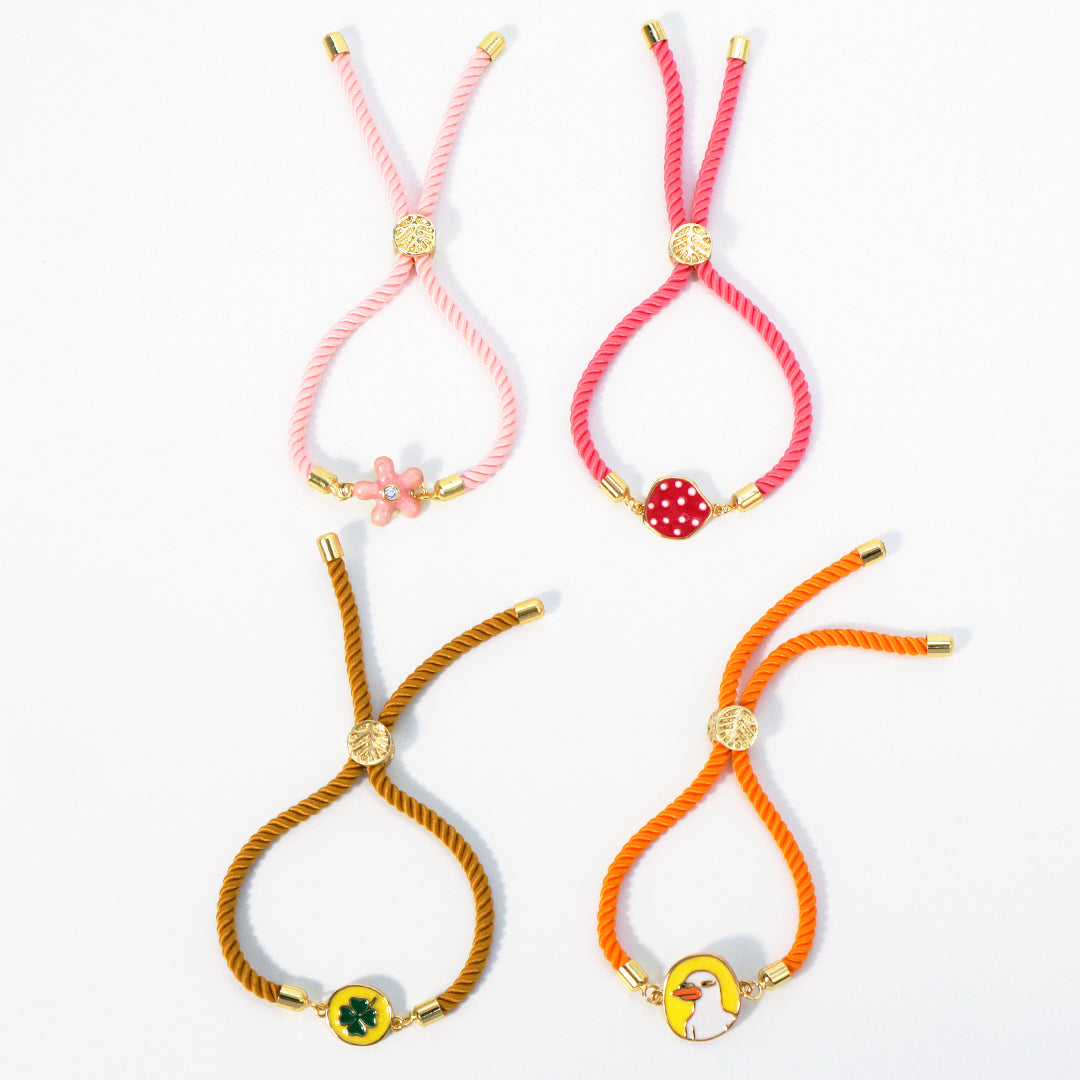 Summer Girl Wholesale Factory Custom Ajustable Gold Plated Enamel Strawberry Flower Duck Four-leaf Clover Lucky Charm bracelet