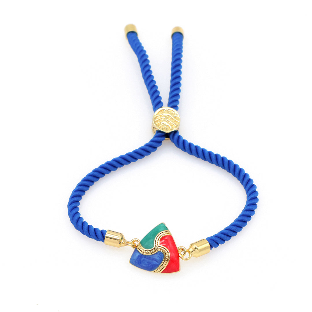 Factory Wholesale Various Women Custom Manufacture Blue Ajustable Rope Gold Plated Flower Bird White Dot Enamel Charm bracelet