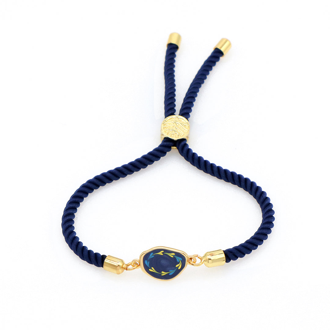 Factory Wholesale Various Women Custom Manufacture Blue Ajustable Rope Gold Plated Flower Bird White Dot Enamel Charm bracelet
