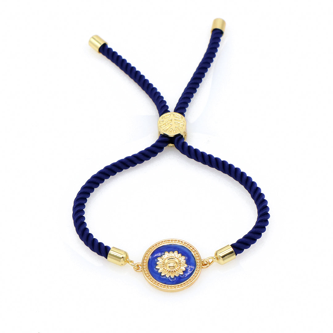 Factory Wholesale Various Women Custom Manufacture Blue Ajustable Rope Gold Plated Flower Bird White Dot Enamel Charm bracelet
