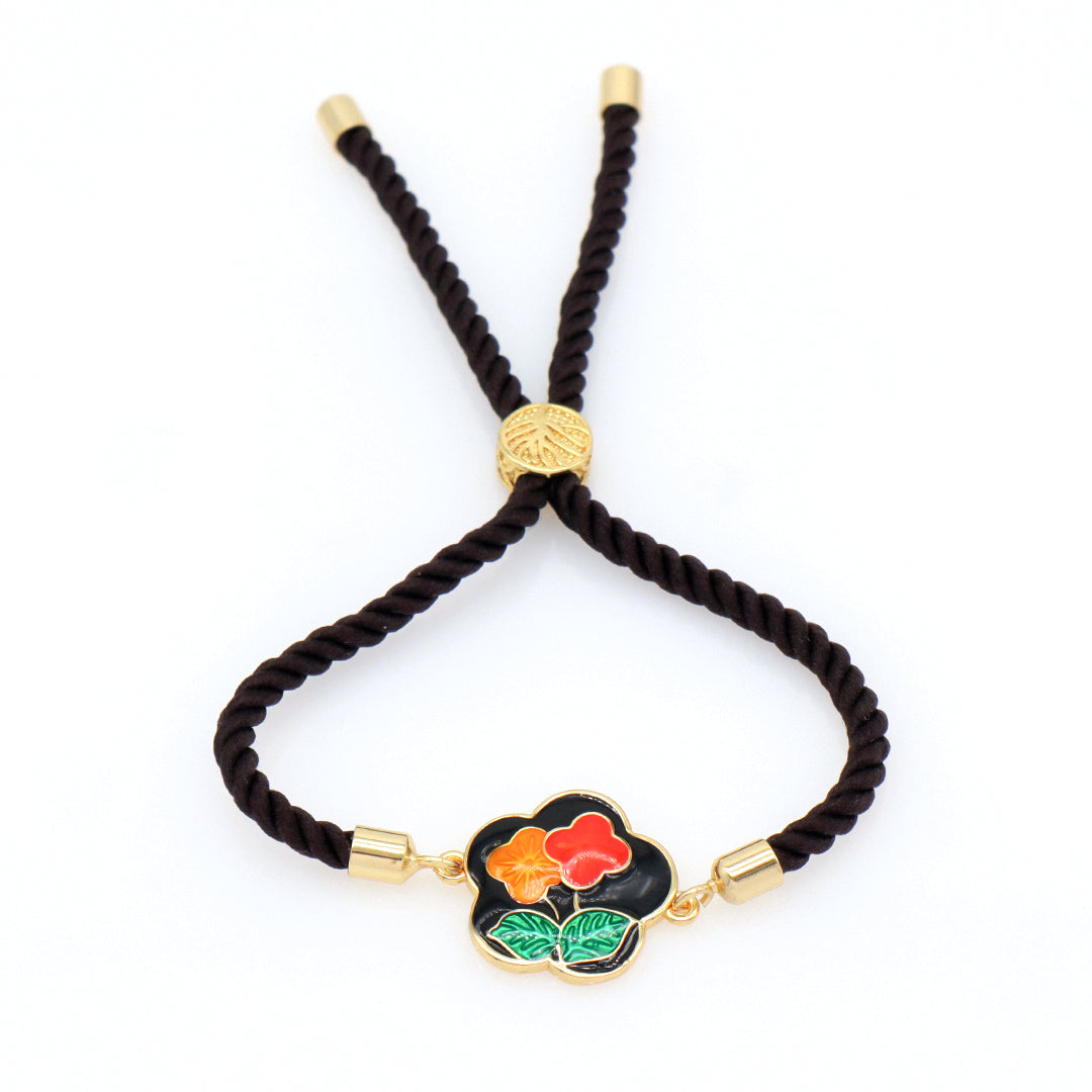 Factory Wholesale Various Women Custom Manufacture Blue Ajustable Rope Gold Plated Flower Bird White Dot Enamel Charm bracelet