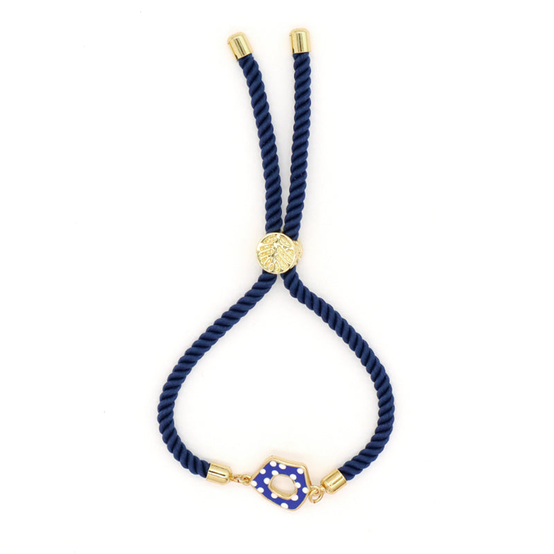 Factory Wholesale Various Women Custom Manufacture Blue Ajustable Rope Gold Plated Flower Bird White Dot Enamel Charm bracelet