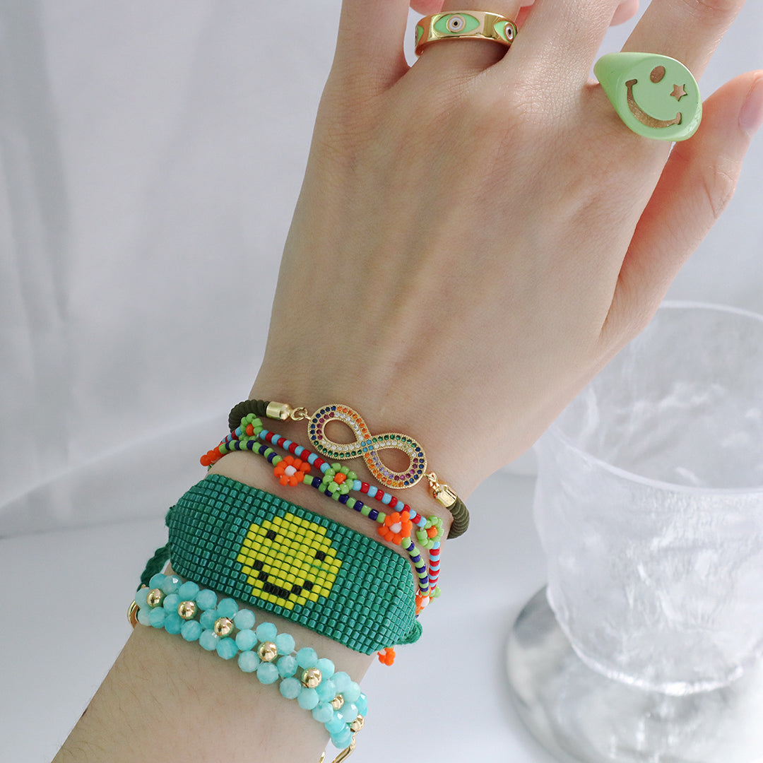 Manufacture China Factory Wholesale Women Custom Ajustable Rope Rainbow CZ Gold Plated letter 8 Infinity Charm Bracelet
