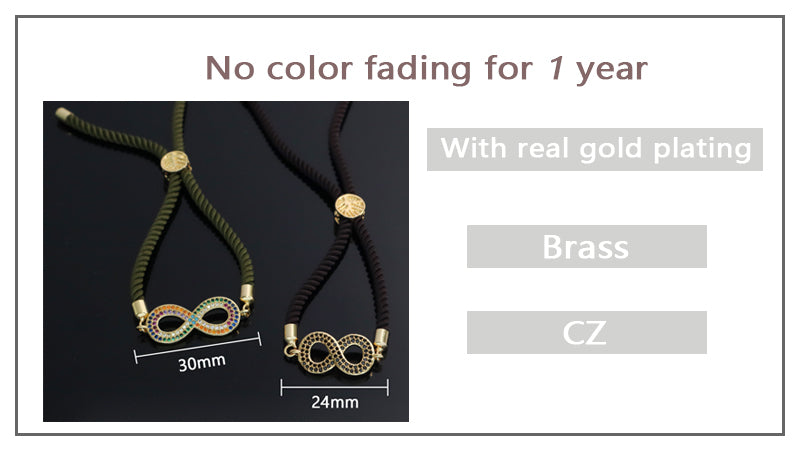 Manufacture China Factory Wholesale Women Custom Ajustable Rope Rainbow CZ Gold Plated letter 8 Infinity Charm Bracelet