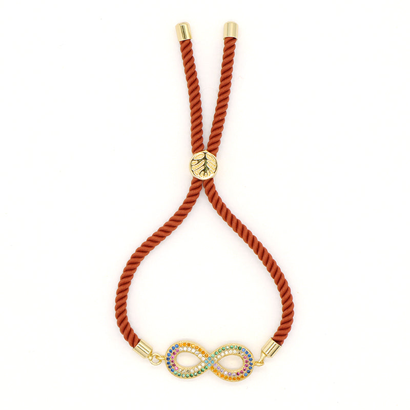 Manufacture China Factory Wholesale Women Custom Ajustable Rope Rainbow CZ Gold Plated letter 8 Infinity Charm Bracelet