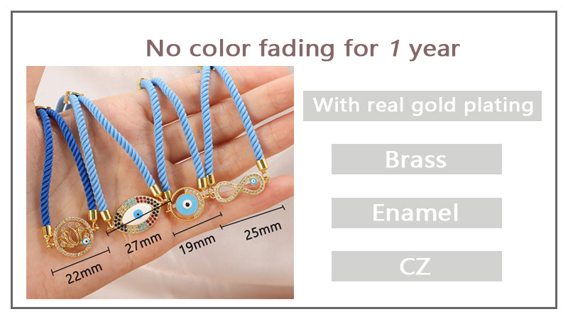 Wholesale Custom Factory Letter 8 Lotus Eyes Rainbow CZ Charm Blue Ajustable Rope Gold Plated Enamel Turkish evil eyes bracelet