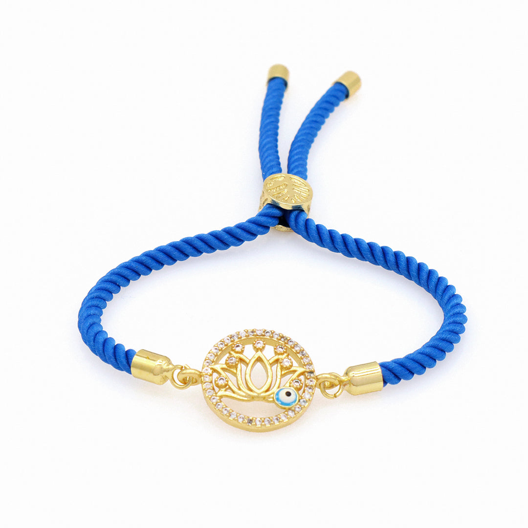 Wholesale Custom Factory Letter 8 Lotus Eyes Rainbow CZ Charm Blue Ajustable Rope Gold Plated Enamel Turkish evil eyes bracelet