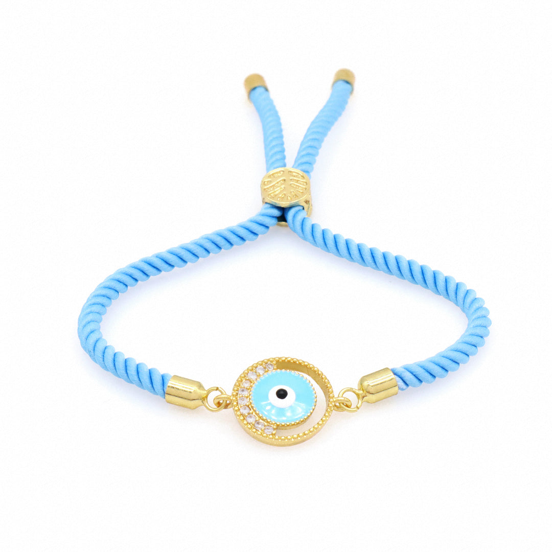 Wholesale Custom Factory Letter 8 Lotus Eyes Rainbow CZ Charm Blue Ajustable Rope Gold Plated Enamel Turkish evil eyes bracelet