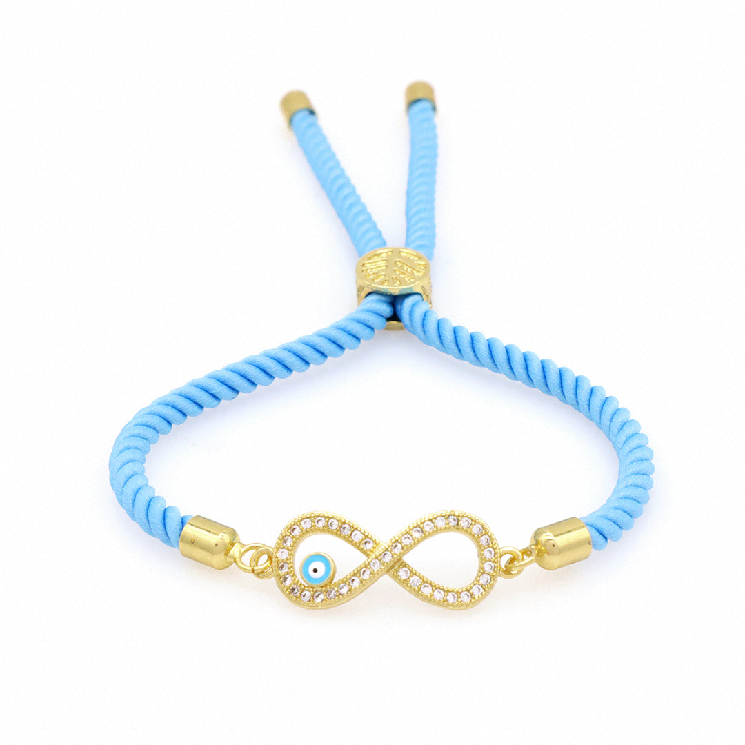 Wholesale Custom Factory Letter 8 Lotus Eyes Rainbow CZ Charm Blue Ajustable Rope Gold Plated Enamel Turkish evil eyes bracelet