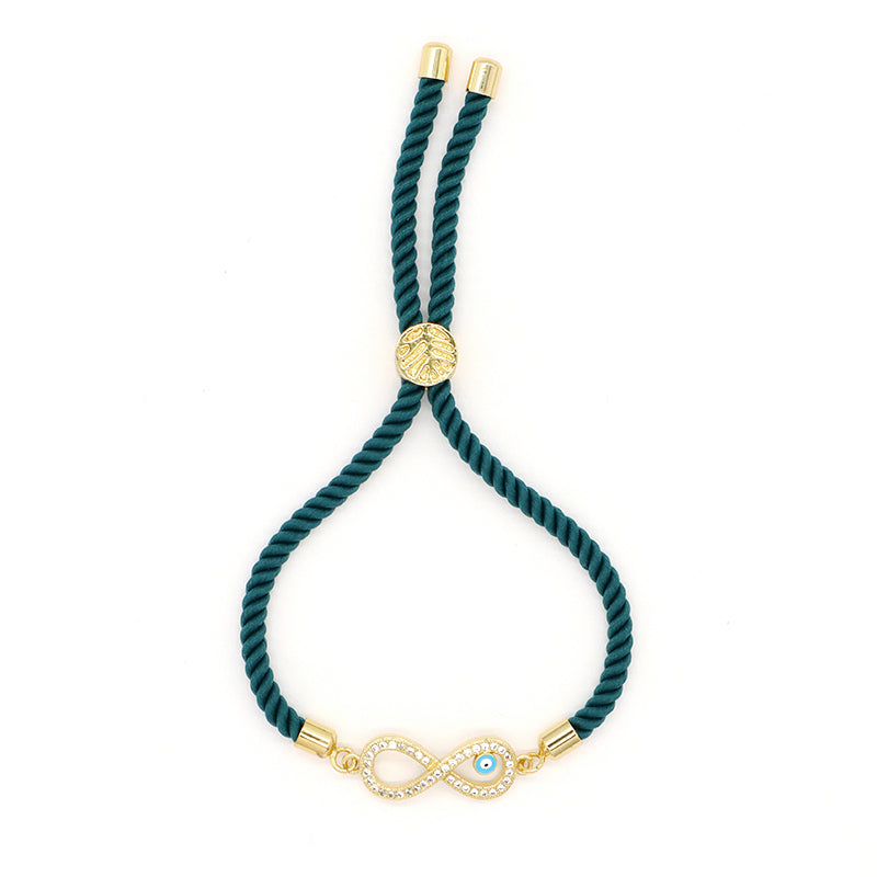 Wholesale Custom Factory Letter 8 Lotus Eyes Rainbow CZ Charm Blue Ajustable Rope Gold Plated Enamel Turkish evil eyes bracelet