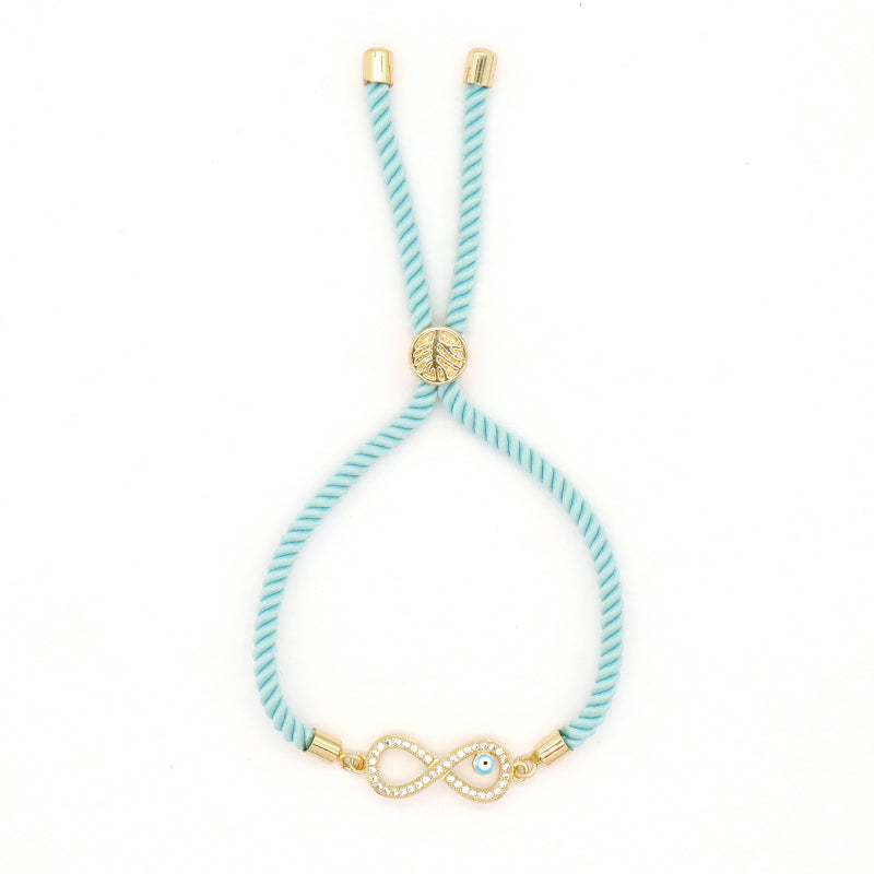 Wholesale Custom Factory Letter 8 Lotus Eyes Rainbow CZ Charm Blue Ajustable Rope Gold Plated Enamel Turkish evil eyes bracelet