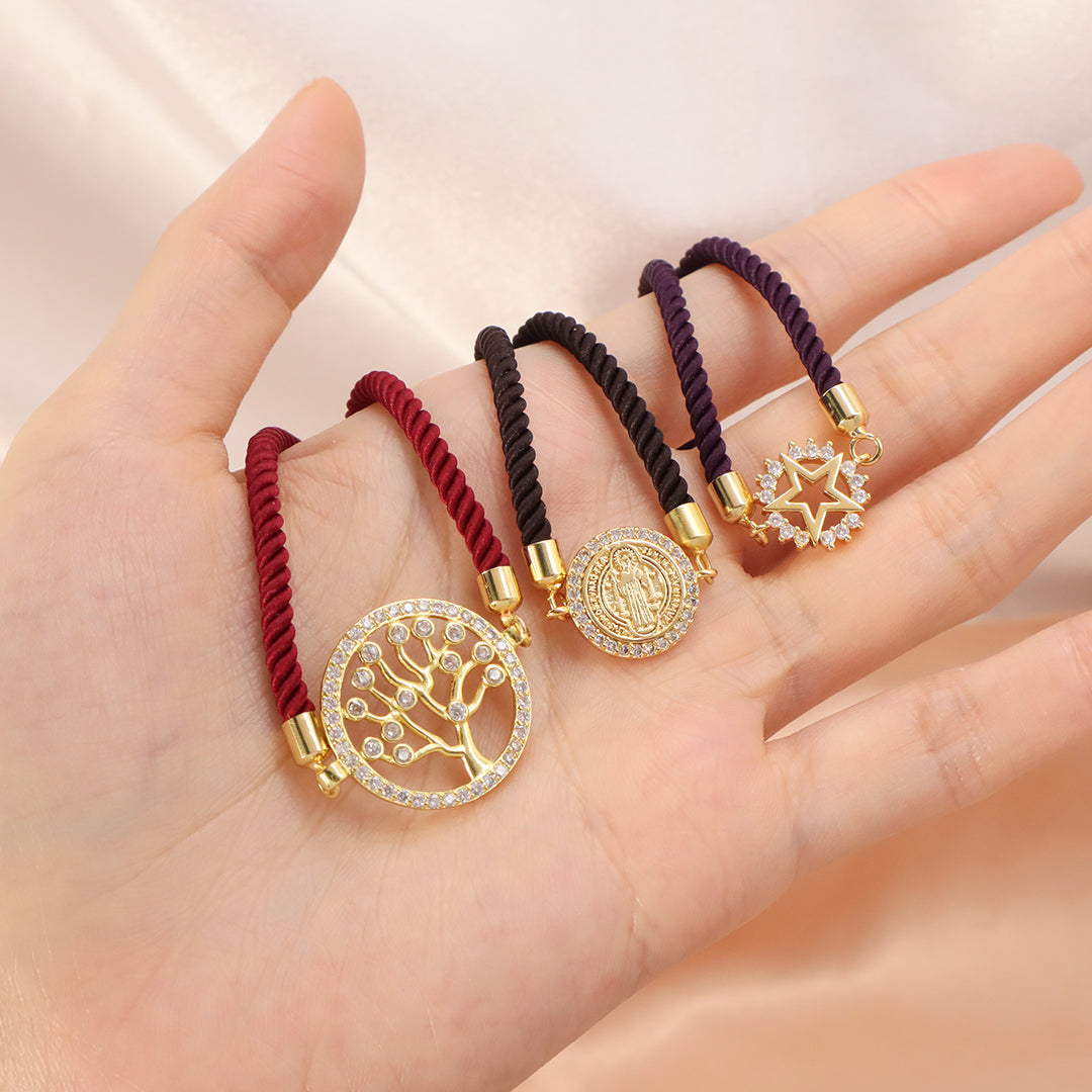 Ajustable Round Star family tree religion Charm Bracelet Wholesale Factory Custom Gold Plated CZ life tree bracelet for Women