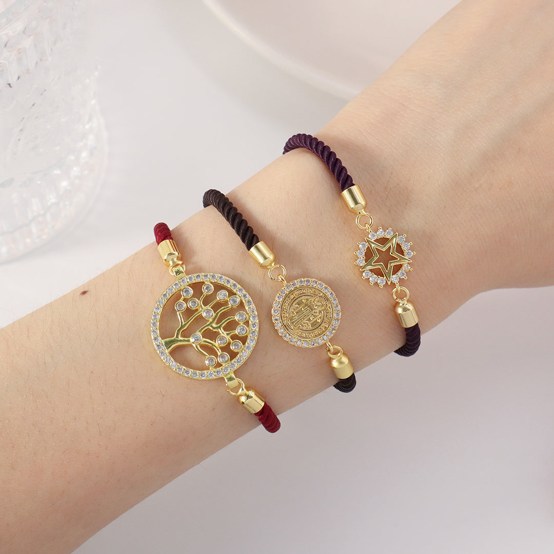 Ajustable Round Star family tree religion Charm Bracelet Wholesale Factory Custom Gold Plated CZ life tree bracelet for Women