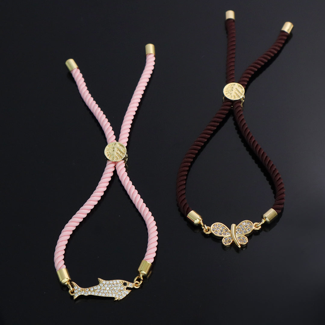 Manufacture OEM Factory Wholesale Custom Pink Ajustable Rope CZ Gold Plated Shark Butterfly Charm Bracelet for women Girl